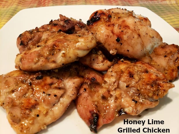 Enjoy the Southwestern flavor of delicious Honey Lime Grilled Chicken. Chicken thighs are marinated, then grilled/basted with the easy to make sauce.