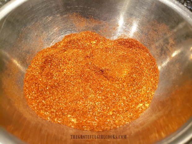 Spice mix, ready to rub onto both sides of each pork chop before grilling.