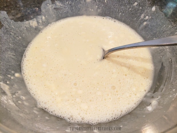 Cobbler batter is stirred just until all ingredients are incorporated.
