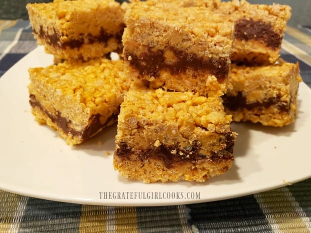 You see the chocolate layer in the middle of the butterscotch fudge krispy bars.