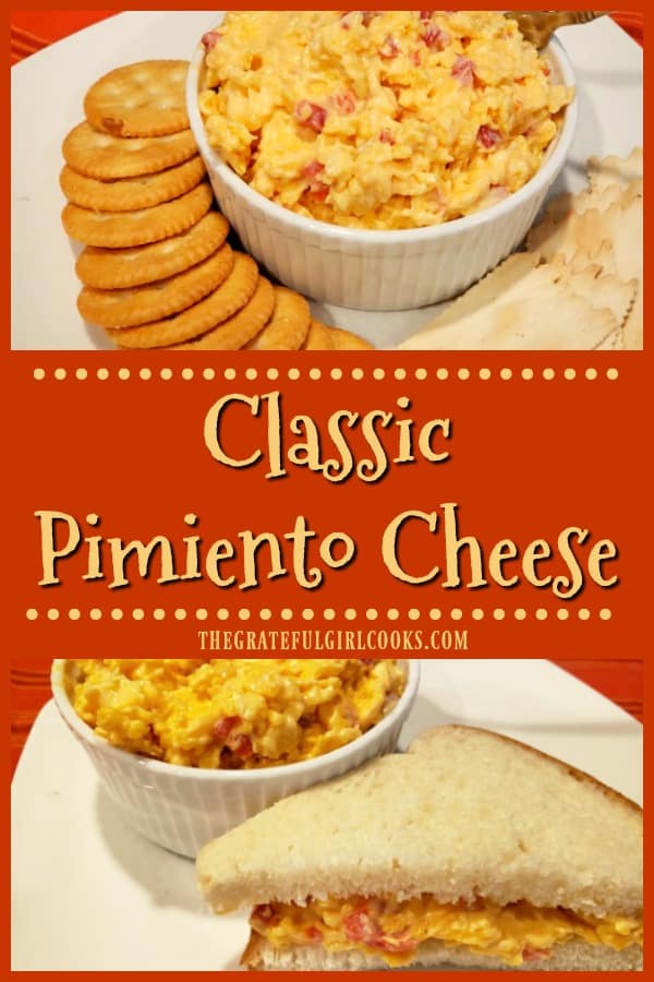 Need a delicious, EASY, quick appetizer or sandwich? Make a small batch of classic pimiento cheese to serve on crackers or a favorite bread.