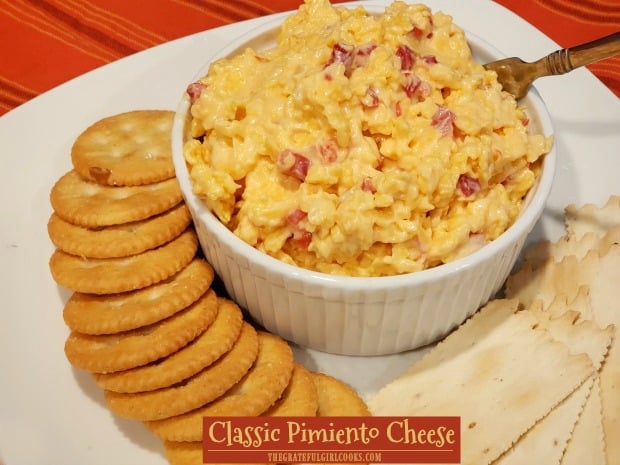 Need a delicious, EASY, quick appetizer or sandwich? Make a small batch of classic pimiento cheese to serve on crackers or a favorite bread.