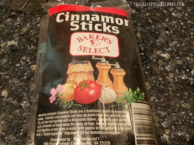 A package of cinnamon sticks, used to add flavor to the apple cider.