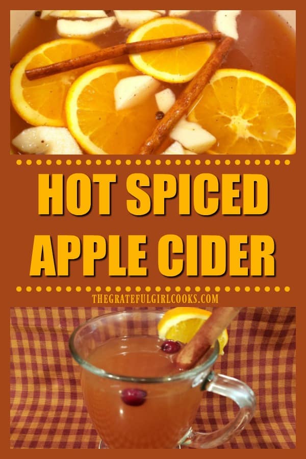 Warm up with a mug of "easy-to-make" hot spiced apple cider! It's a delicious "family-friendly" drink to serve at any gathering or holiday!