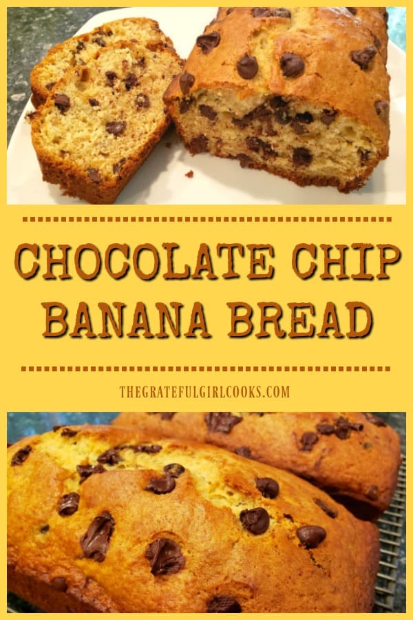 Chocolate Chip Banana Bread is a delicious, easy-to make treat. The recipe yields two 9x5 loaves, perfect for gift-giving or snacking. 