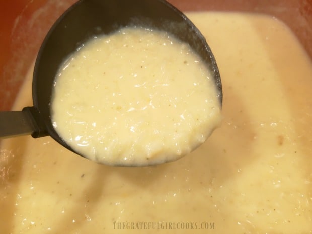 The soup is lemony, rich, thick and creamy after heating through.