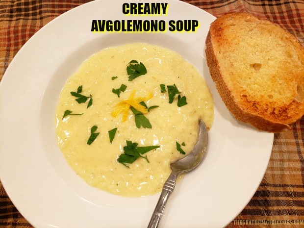 Creamy Avgolemono Soup is a classic Greek dish (with rice) that is delicious, rich and lemony, and very easy to make in under 30 minutes.