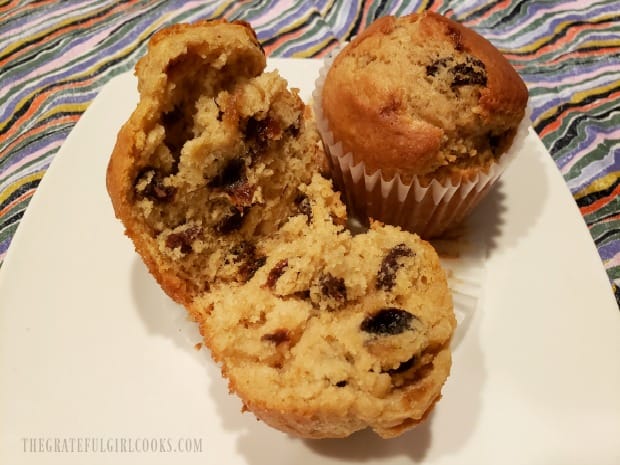 Each of the rum raisin muffins is full of rum-soaked raisins!