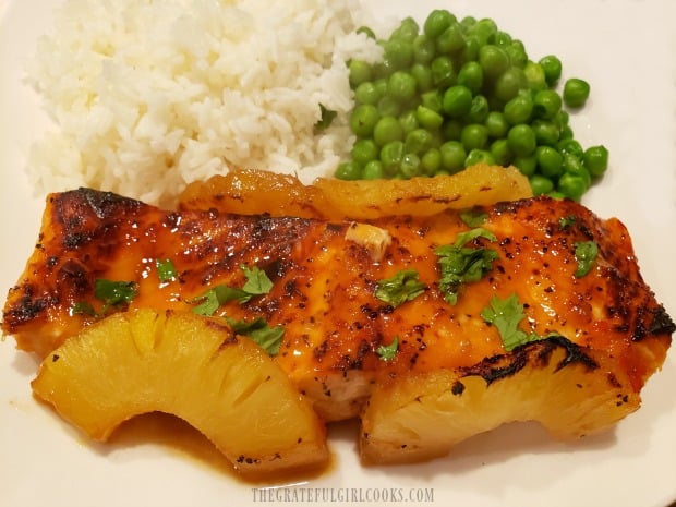 Chopped cilantro is a colorful garnish when serving Sweet Spicy Salmon fillets.