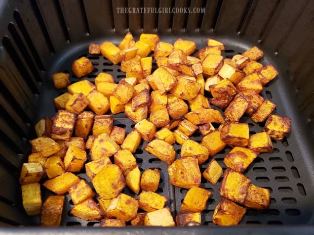 When done, the squash has reduced in size, and is caramelized on the outside.