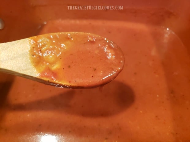 Easy Homemade Enchilada Sauce is now ready to use in recipes.