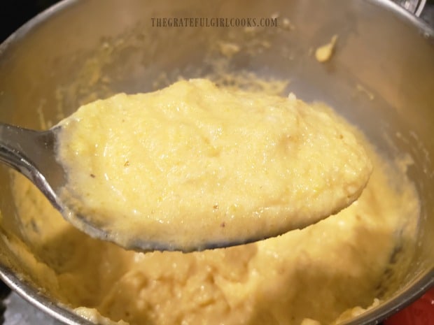 Thick batter is ready to be fried in hot oil to make hush puppies.