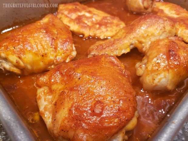 Easy Baked BBQ Chicken, hot from the oven!