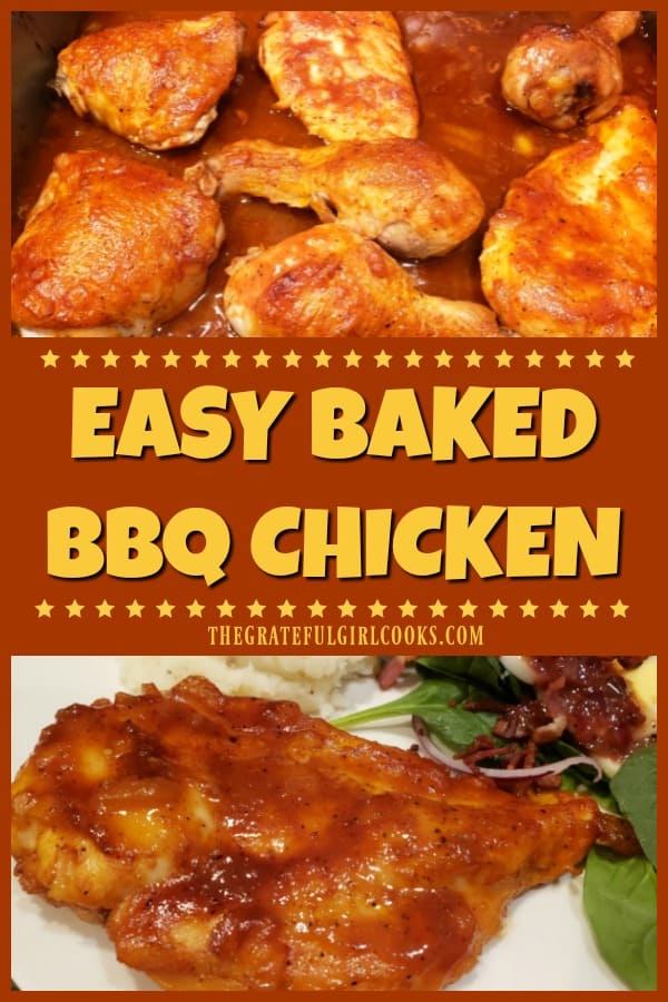 Easy Baked BBQ Chicken is just that... EASY! The homemade BBQ sauce is simple to make, and compliments the browned, baked chicken perfectly!