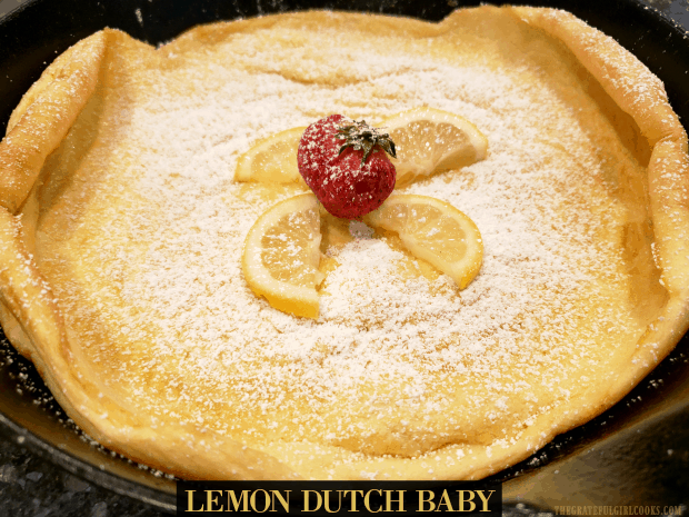 Make a Lemon Dutch Baby (serves 4) in only a few minutes! Ingredients for this fluffy German pancake are blended, then baked in a skillet!