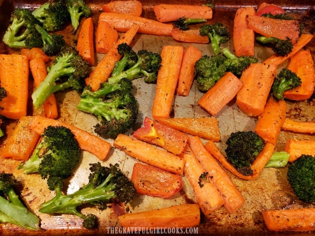 Flipping the veggies halfway through baking time helps roast both sides.