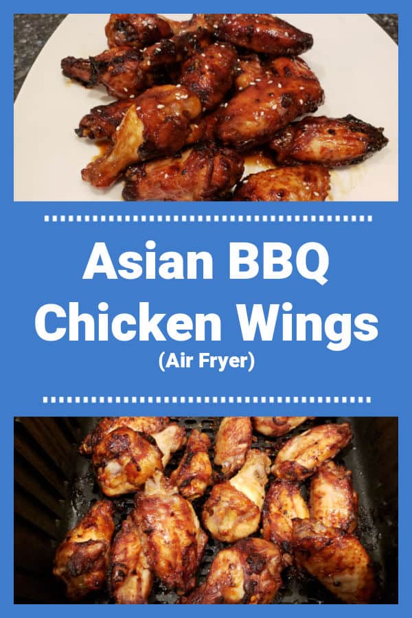 Asian BBQ Chicken Wings are marinated in soy sauce, lime juice, garlic, brown sugar, curry powder, then cooked until crispy in an air fryer!