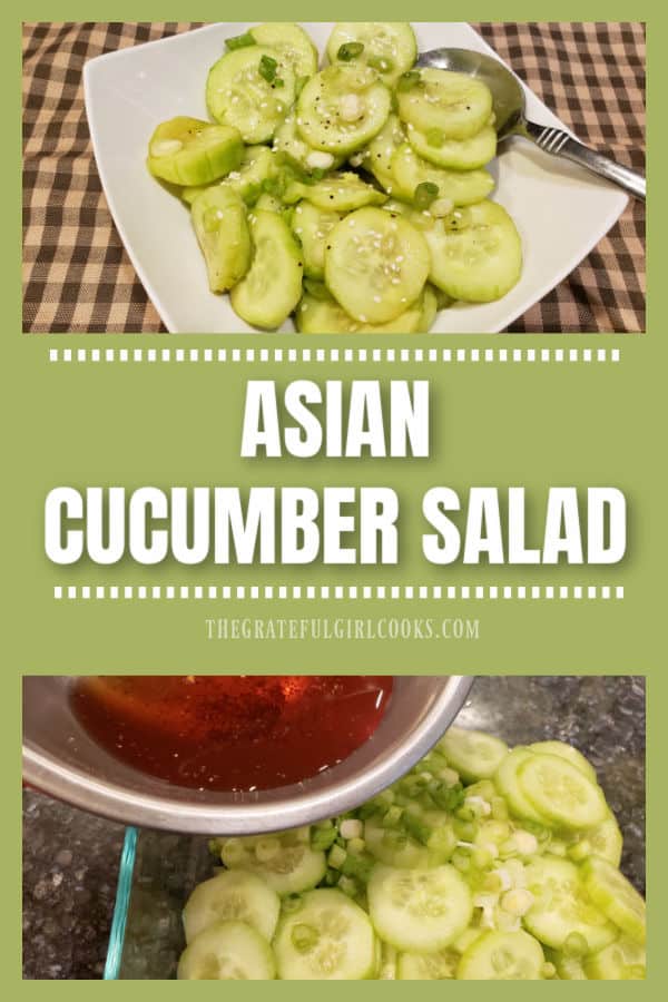 Asian Cucumber Salad is an easy side dish, with sliced cucumbers & green onions marinated in an Asian-inspired sauce, served cold and crispy!