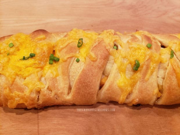 The braid of ham 'n cheese crescent bites is golden brown once baked.