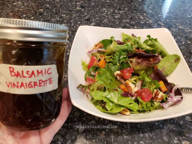 Homemade Balsamic Vinaigrette used on mixed green salad.