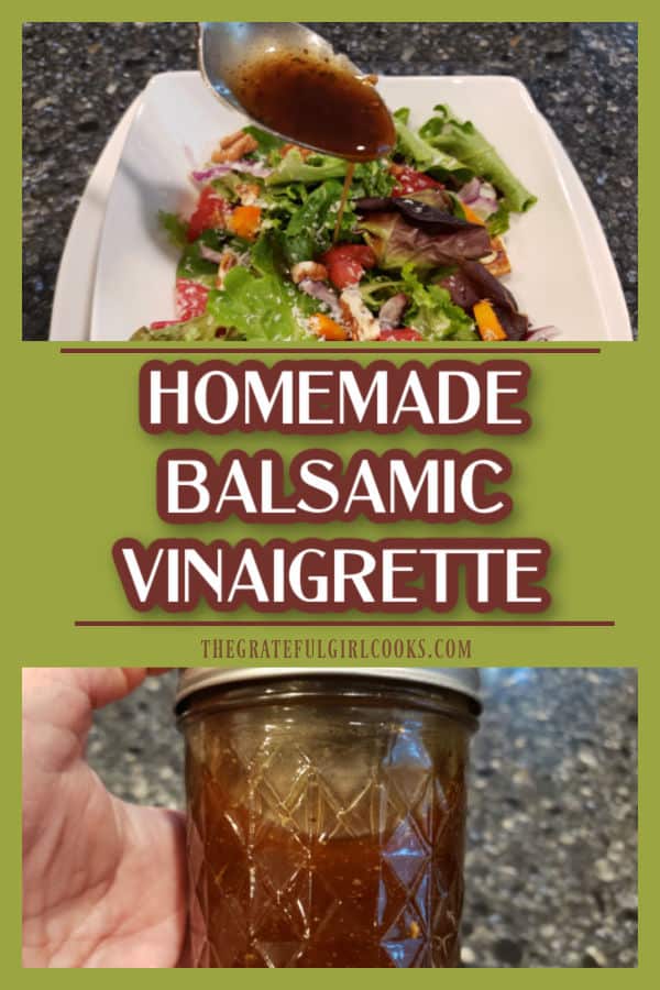 It's EASY to make Homemade Balsamic Vinaigrette, with only a few simple ingredients! This is a tasty way to top a favorite mixed green salad!