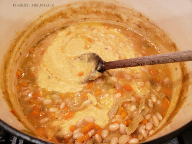 Pureed navy beans will help thicken the soup.