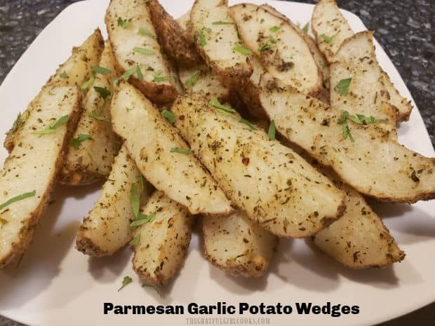 You're gonna love these absolutely tender, delicious, Italian-seasoned Parmesan Garlic Potato Wedges. Easy to make, and baked to perfection.