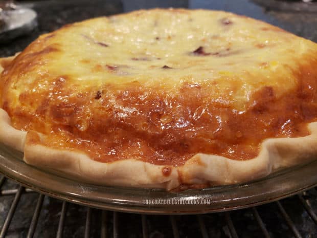 Hot air puffs up the Quiche Lorraine after baking.