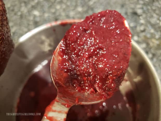 Spoon with blackberry pulp to add to the pancake syrup to thicken it.
