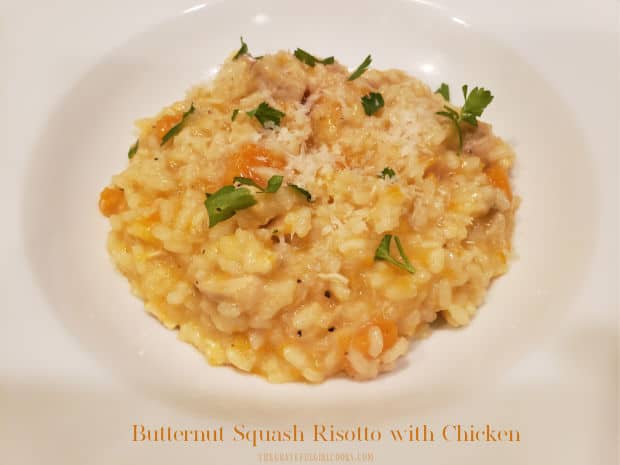 If you're looking for a delicious, filling dish, try this Butternut Squash Risotto with Chicken! It's an "all in one bowl" meal you'll enjoy!