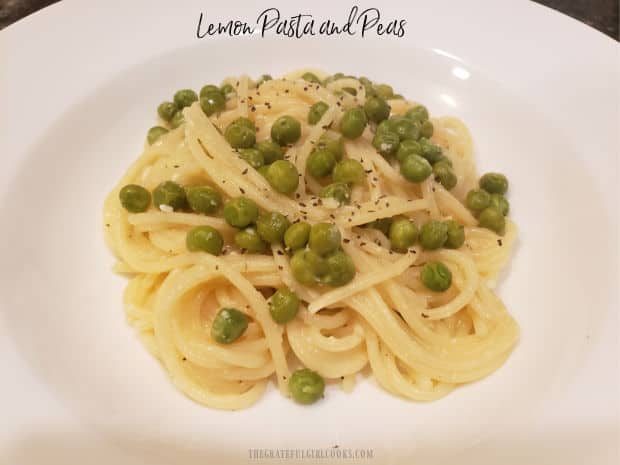 Lemon Pasta and Peas is an easy, delicious, meatless dish. Pasta and peas, with lemon juice, olive oil, garlic and Parmesan will be a big hit!