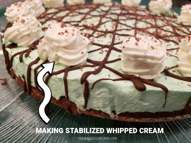 Making stabilized whipped cream is easy! This sweetened cream will hold it's shape for days- perfect for decorating pies, cheesecakes, etc.!