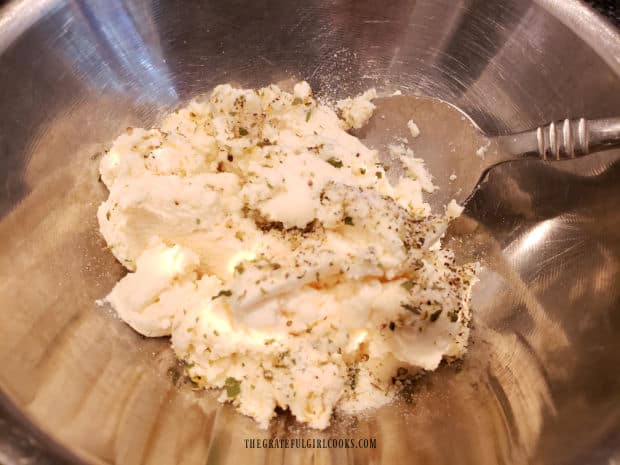 Ricotta cheese is seasoned with spices and combined to make a cheese filling.