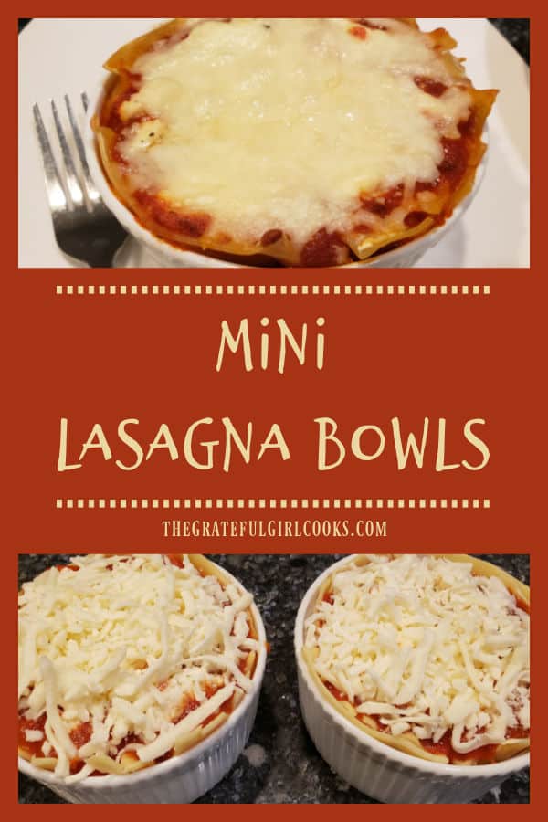 Mini Lasagna Bowls (for 2) are a delicious Italian meal (they're easy to make). Perfect size, when you don't want to make an entire lasagna!