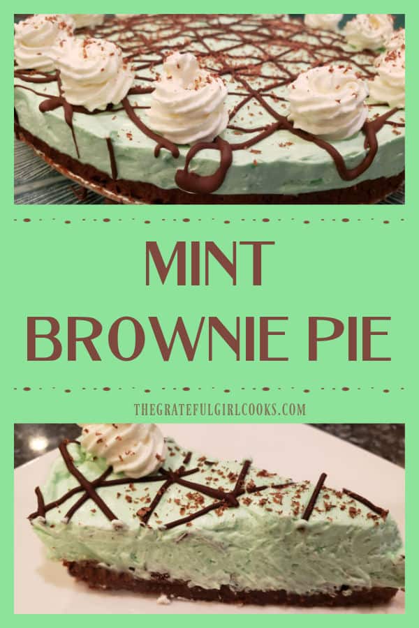 Mint Brownie Pie is a perfect St. Patricks Day (or any other day) dessert! Mint cream cheese filling tops a brownie base. Easy and yummy! 