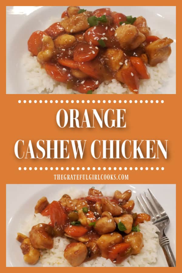 Orange Cashew Chicken is a yummy twist on a Chinese classic! Chicken, veggies and cashews are cooked in a thick, Asian-inspired orange sauce.