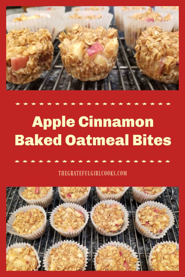 It's easy to make a dozen moist Apple Cinnamon Baked Oatmeal Bites (no added sugar) in under 30 minutes for a yummy breakfast or snack!