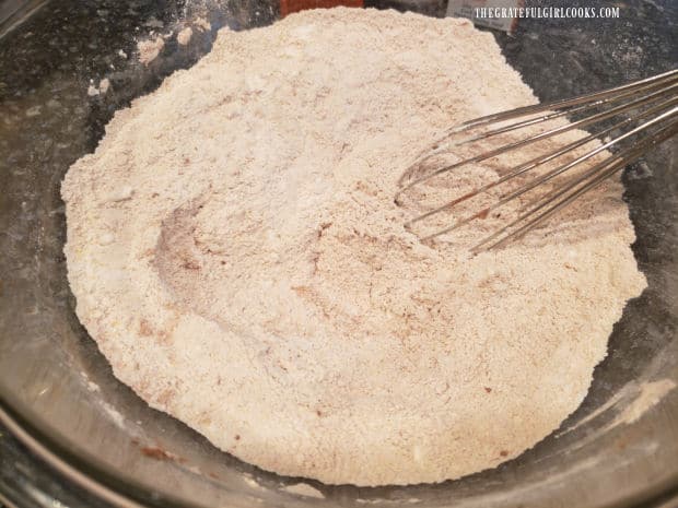Dry ingredients for the brown bread are whisked together in large bowl.