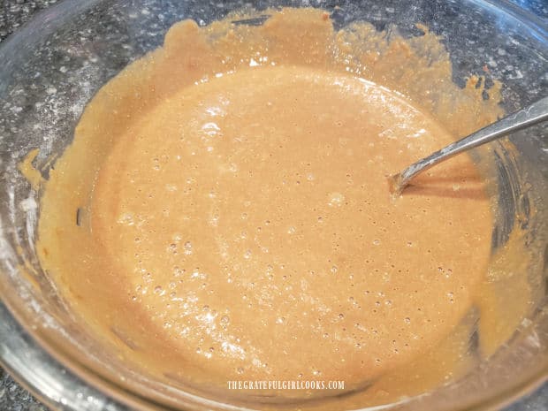 Batter for baked brown bread is now ready to add to prepared loaf pan for baking.