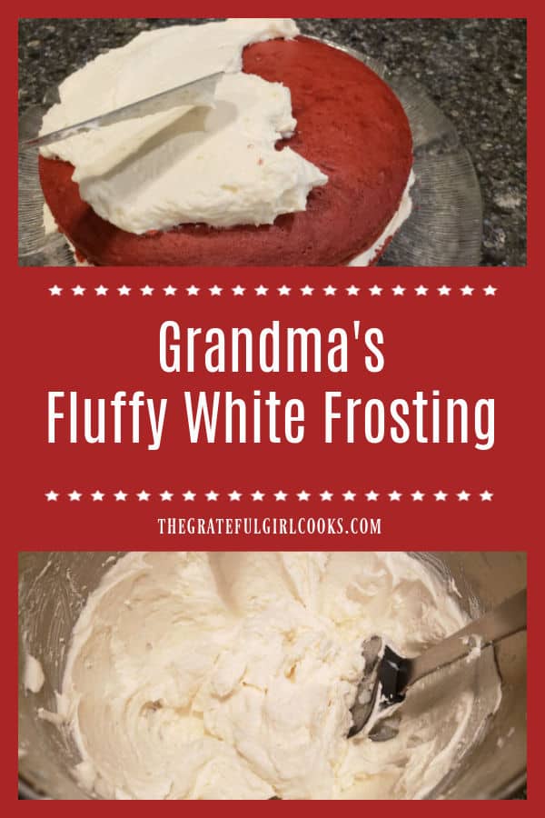 Make my Grandma's fluffy white frosting to decorate your favorite cakes or cupcakes! It's a simple recipe I've used for over 45 years.