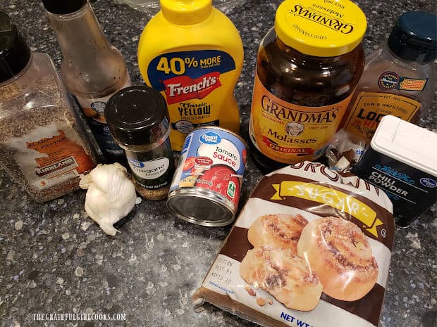 The ingredients used to make homemade honey bbq sauce.