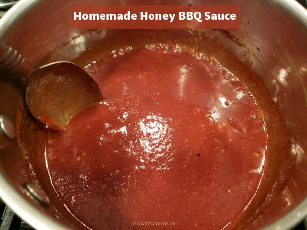 Make Homemade Honey BBQ Sauce in under 10 minutes with common ingredients! Sweet, tangy and a perfect basting sauce for chicken, beef or pork!