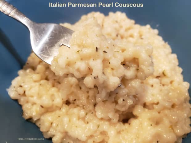 Italian Parmesan Pearl Couscous is a delicious, easy to make side dish, seasoned with Italian seasoning, butter, and grated Parmesan cheese!