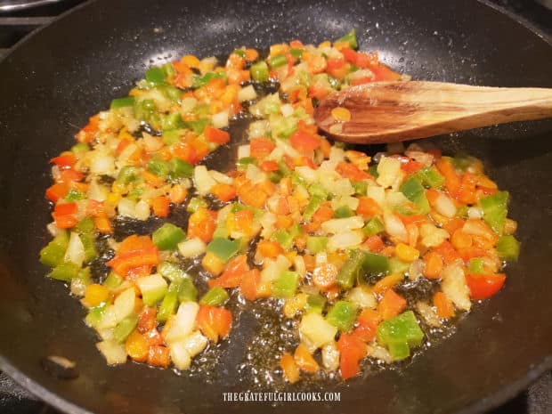 The cooked veggies and butter are now ready to add to pre-cooked white rice.