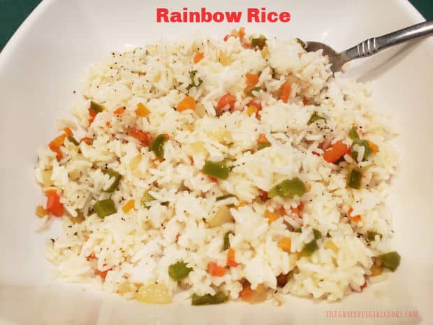 Rainbow rice is a delicious way to "jazz up" plain white rice with the colors and flavors of carrots, bell peppers, onions and spices.