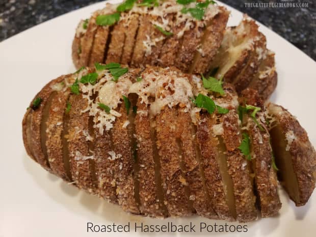 Roasted Hasselback Potatoes are a delicious side dish. Best known for their unique "fan-shaped" slices, they're buttery, and easy to make.