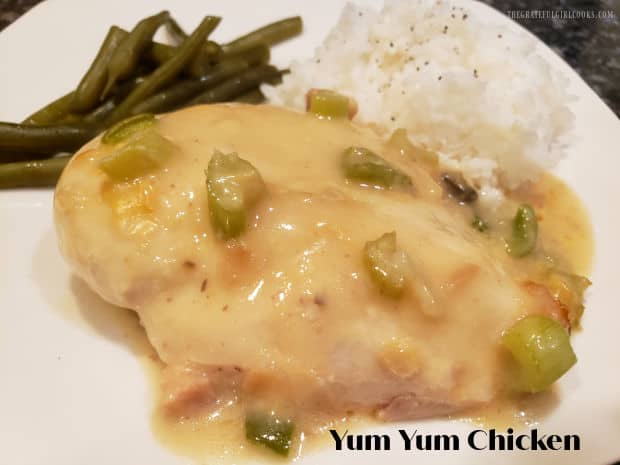 Yum Yum Chicken is an EASY (10 minute prep.) delicious dish. Chicken pieces are covered in a simple, flavorful sauce, and baked until done.