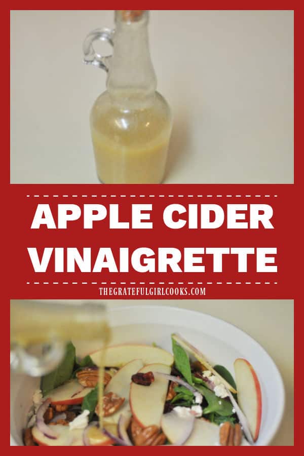 Make a simple apple cider vinaigrette in 5 minutes! Use this delicious salad dressing to top your favorite spinach or mixed green salads.