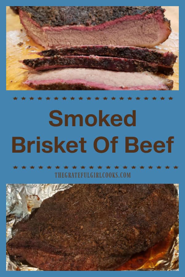 Enjoy smoked brisket of beef, cooked on a smoker grill. Cut the brisket in slices to serve, or shred and add BBQ sauce for a great sandwich!