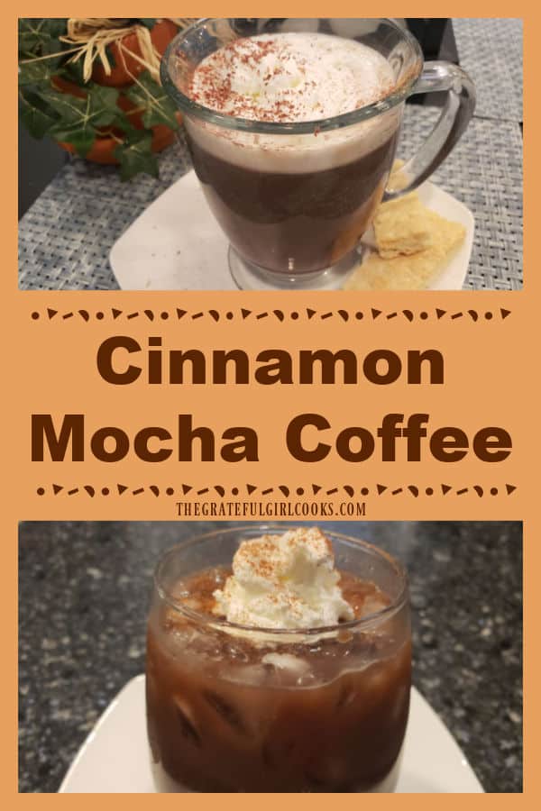 Enjoy some Cinnamon Mocha Coffee, with chocolate, cinnamon, brown sugar and nutmeg! This easy drink can be served hot, or as an iced coffee.